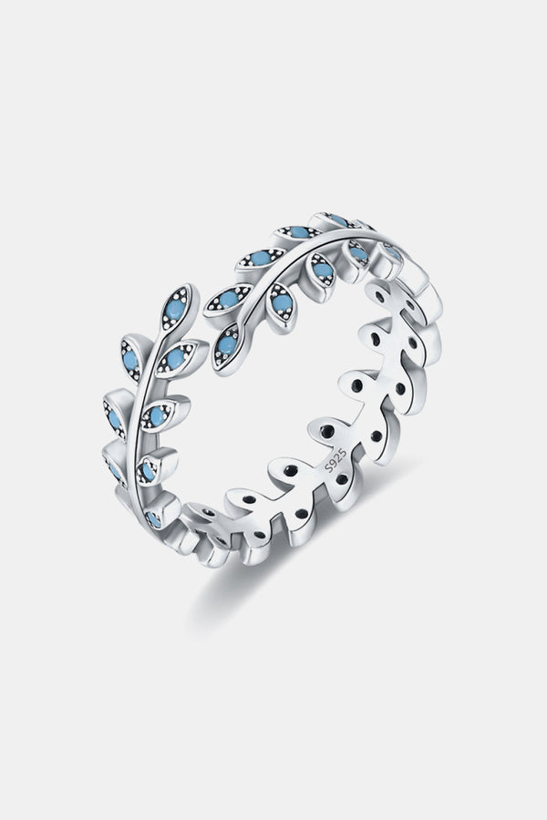 925 Sterling Sliver Leaf Shape Artificial Turquoise Bypass Ring