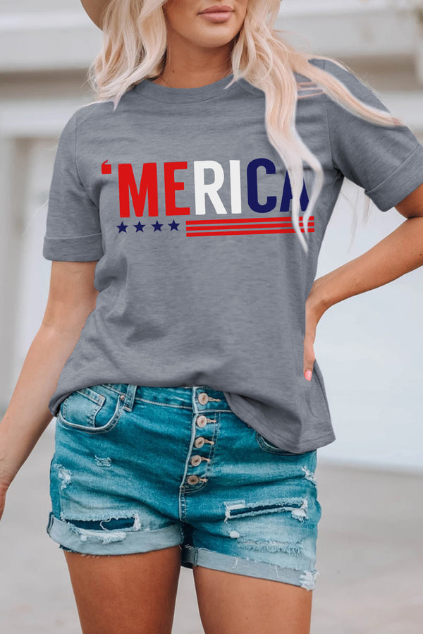 'Merica Letter Graphic Crewneck T-Shirt