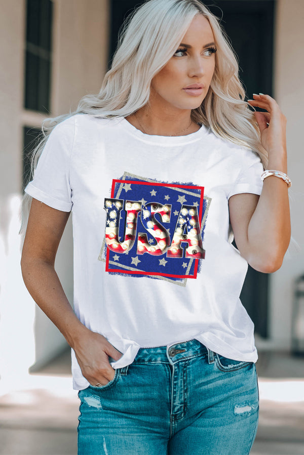 USA Box Graphic Round Neck Tee Shirt