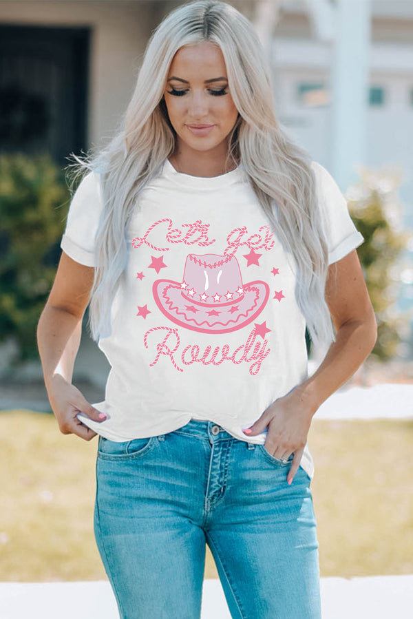 Cowboy Hat Let's Get Rowdy Graphic Round Neck Tee