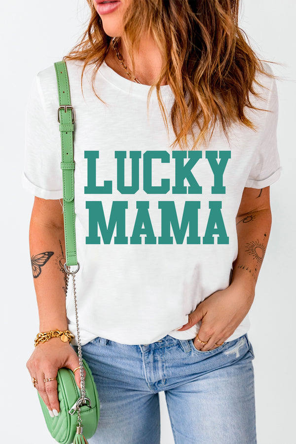 LUCKY MAMA Graphic Round Neck Tee